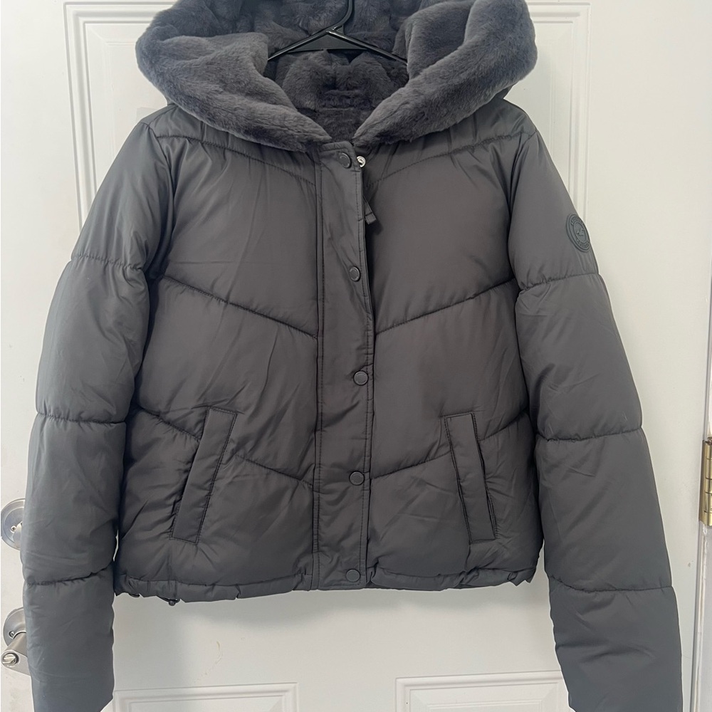 Hollister Charcoal Puffer Jacket with Hood